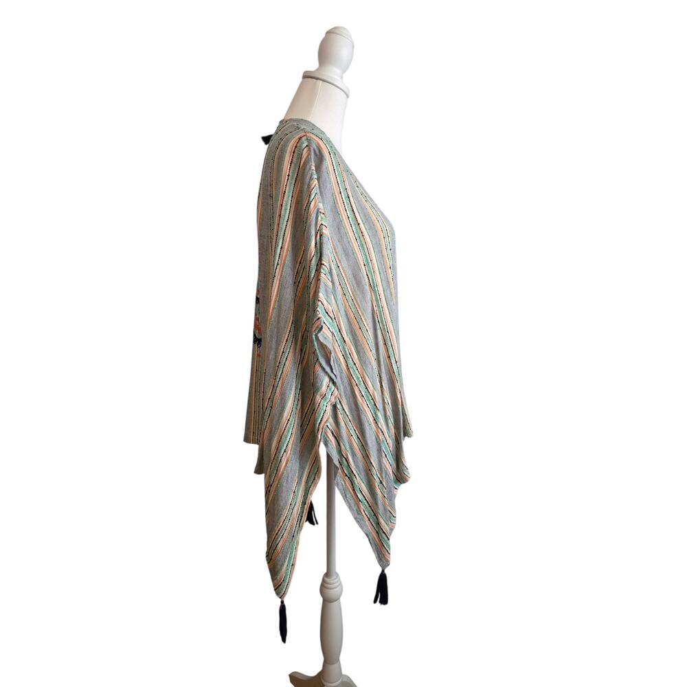 Boho Embroidered Fringe Trim Kimono Top Free Size Multicolor Festival Vacation - Picture 6 of 9